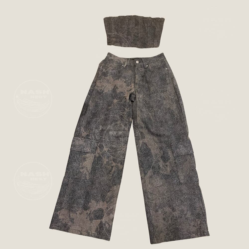 Forever 21 Glitter Dot 2-Pc Set | Wide Leg Cargo Pants, Tube Top Streetwear NWOT